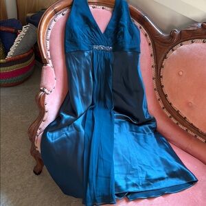 Jones New York Blue Sleeveless Halter Gown